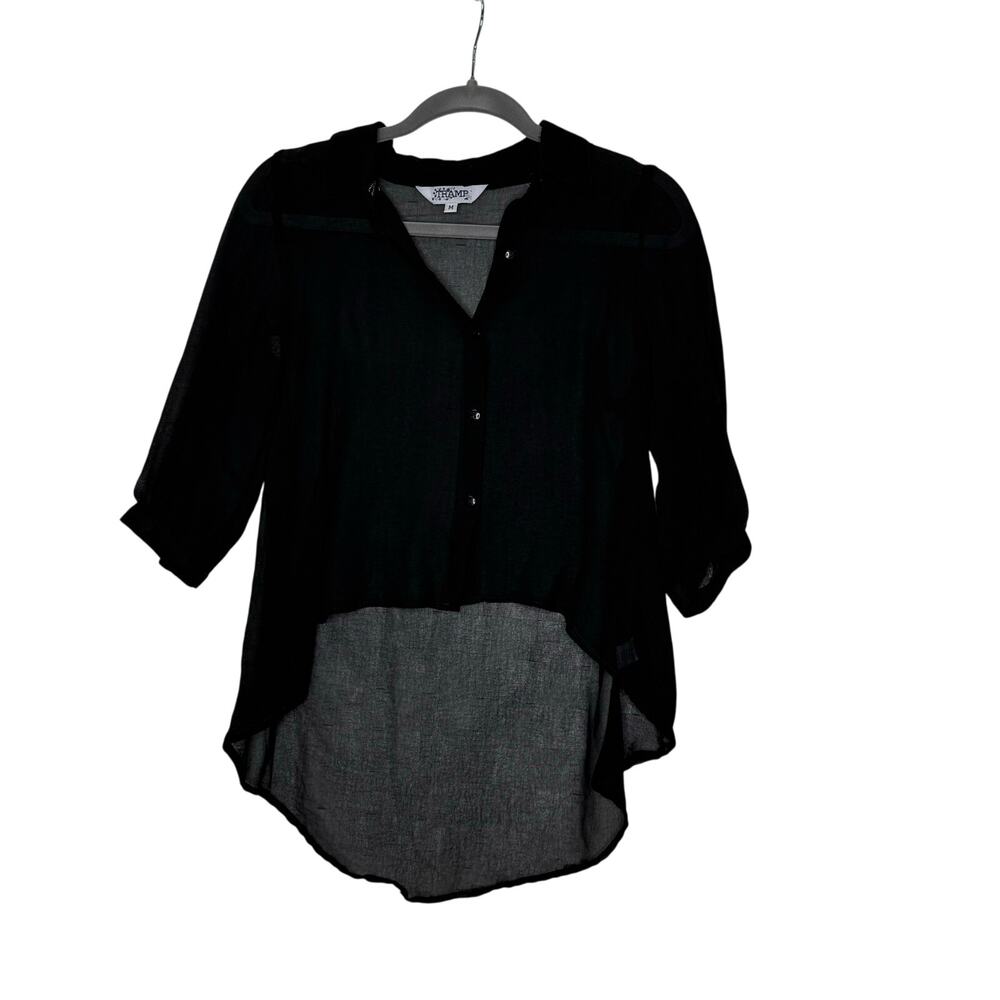 Vintage 90s Tramp Brand Top Women's Medium Sheer Hi-Low Buttoned Goth Whimsygoth